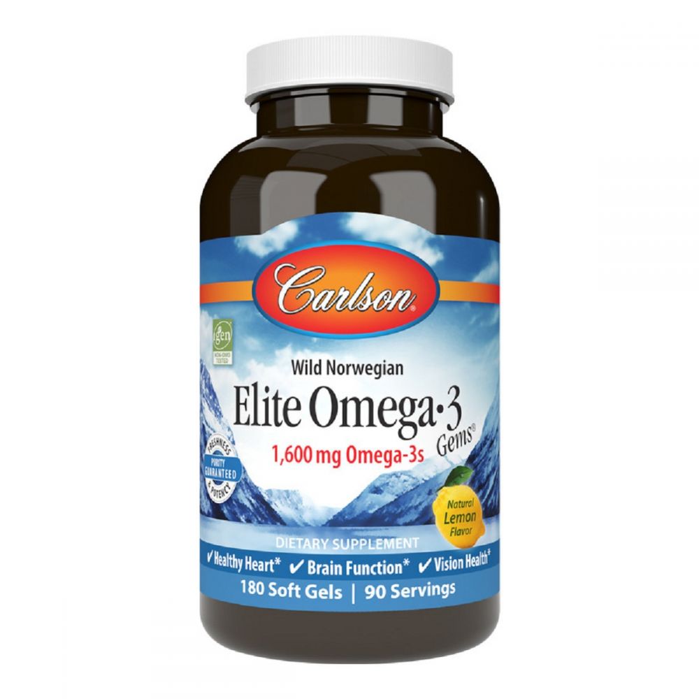 Омега-3, Смак Лимона, Elite Omega-3 Gems, Carlson, 180 желатинових капсул