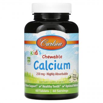 Кальцій Дитячий, смак ванілі, Kid&apos;s, Chewable Calcium, Carlson, 60 жувальних таблеток