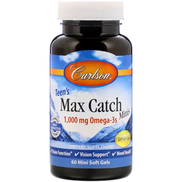 Риб&apos;ячий жир для підлітків, Омега-3, 500 мг, Teen&apos;s Max Catch Minis, Carlson, 60 желатинових міні капсул