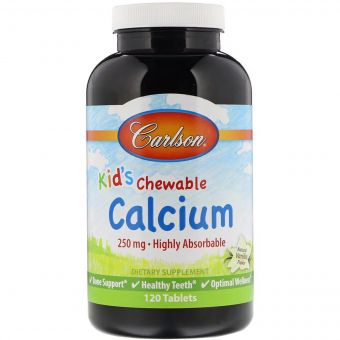 Жувальний Кальцій для Дітей, смак ванілі, Kid&apos;s Chewable Calcium, Carlson, 120 таблеток