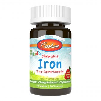 Залізо Дитяче 15 мг смак полуниці Kid&apos;s Chewable Iron Carlson 30 жувальних таблеток