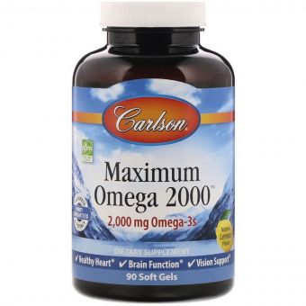 Омега-3, 2000 мг, смак лимона, Maximum Omega 2000, Natural Lemon Flavor, Carlson, 90 желатинових капсул