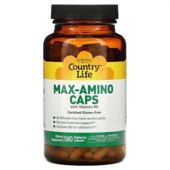 Комплекс Аминокислот з вітаміном B6, Max-Amino Caps, Country Life, 180 вегетаріанських капсул