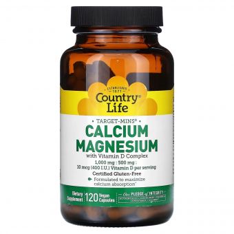 Кальцій, Магній та Вітамін D, Calcium Magnesium with Vitamin D, Country Life, 120 вегетаріанських капсул