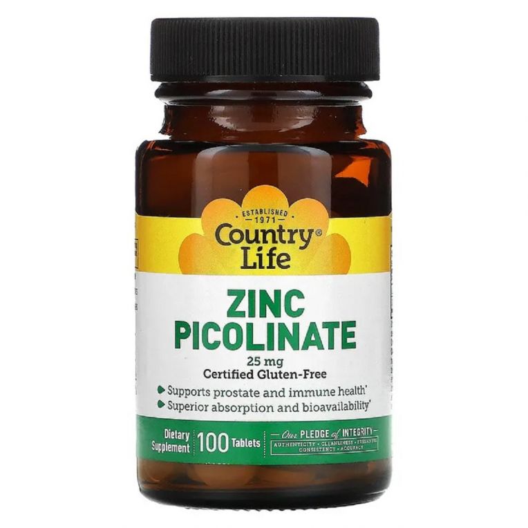 Цинк піколінат 25 мг, Zinc Picolinate, Country Life, 100 таблеток