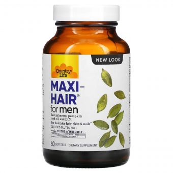 Комплекс для Зростання та Зміцнення Волосся для чоловіків, Maxi-Hair for Men, Country Life, 60 гелевих капсул