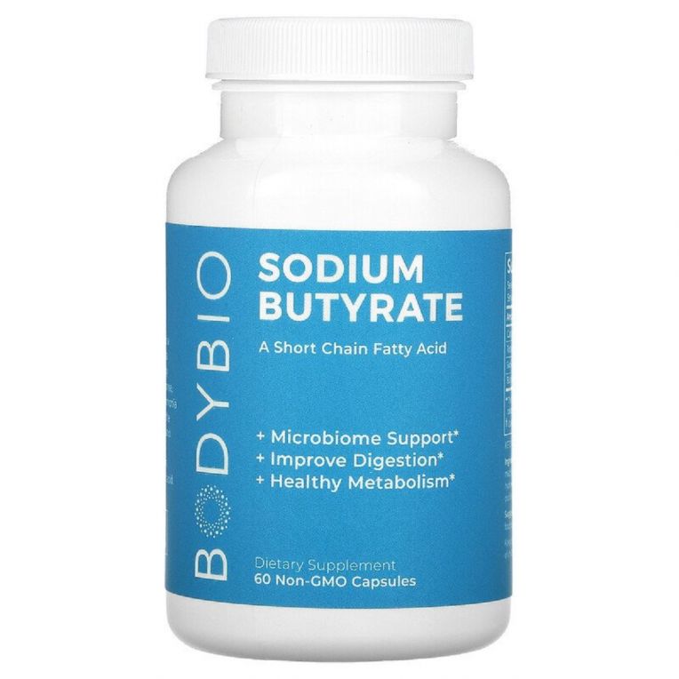 Бутират натрію, Sodium Butyrate, BodyBio, 60 капсул