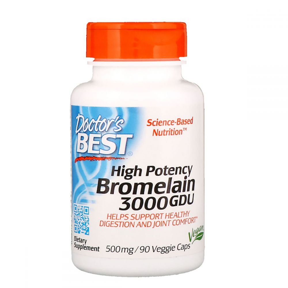 Бромелайн, Bromelain, Doctor&apos;s Best, 500 мг, 90 капсул