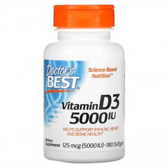 Вітамін D3 5000IU, Doctor&apos;s Best, 180 желатинових капсул