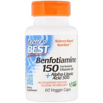Бенфотиамин 150 + альфа-липоевая кислота 300, Benfotiamine 150 + Alpha-Lipoic Acid 300, Doctor's Best, 60 вегетарианских капсул