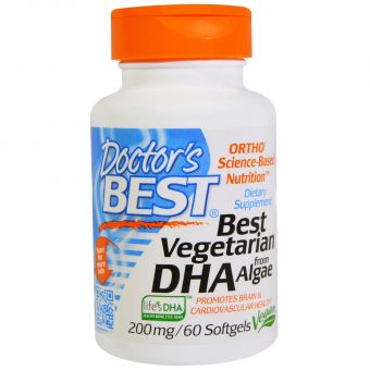 Веганський DHA (докозагексаєнова кислота) на Основі Водоростей 200мг, Life&apos;s DHA, Doctor&apos;s Best, 60 желатинових капсул