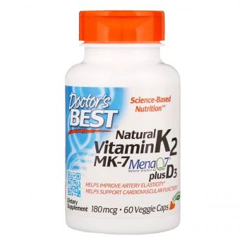 Вітамін K2 з D3, Vitamin K2 plus Vitamin D3, Doctor&apos;s Best, 180 мкг, 60 капсул