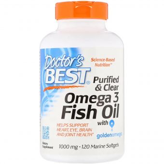 Риб&apos;ячий жир Омега-3, Doctor&apos;s Best, Omega 3 Fish Oil with Goldenomega, 1000 мг, 120 капсул