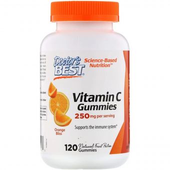 Вітамін С з Апельсиновим Смаком, Vitamin C Gummies, Doctor&apos;s Best, 250 мг, 120 желейних цукерок