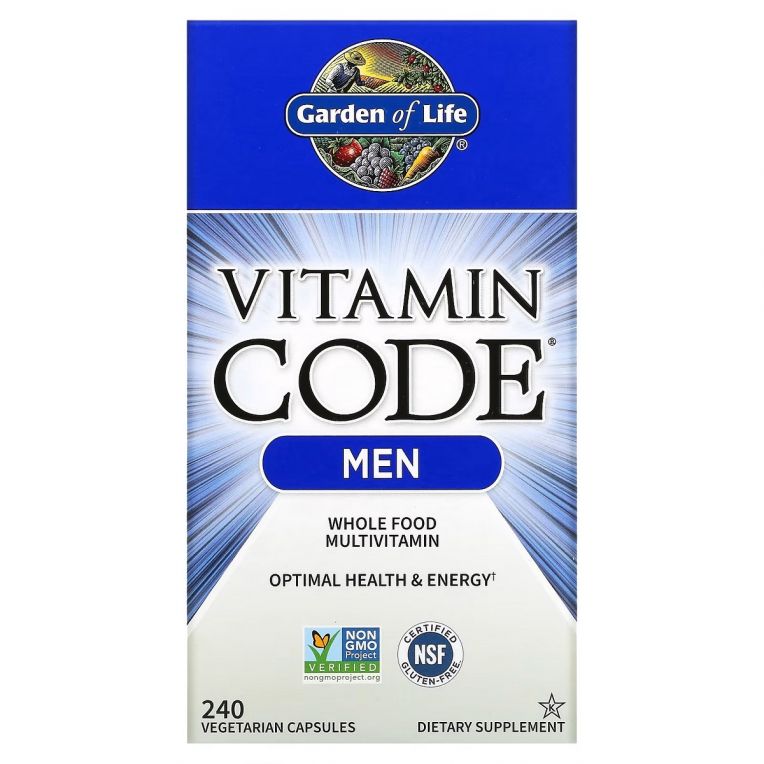 Чоловічі Мультивітаміни з цілісних продуктів, Vitamin Code, Whole Food Multivitamin for Men, Garden of Life, 240 вегетаріанських капсул