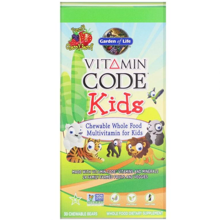 Полівітаміни для дітей, смак вишні, Vitamin Code, Garden of Life, 30 жувальних ведмедиків