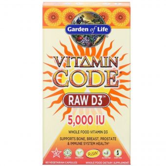 Сирий Вітамін D3, RAW D3, Vitamin Code, Garden of Life, 5000 МО (125 мкг), 60 вегетаріанських капсул