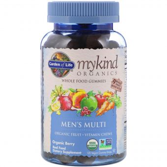Органічні Мультівітаміни для Чоловіків, органічні ягоди, MyKind Organics, Garden of Life, 120 вегетаріанських жувальних цукерок