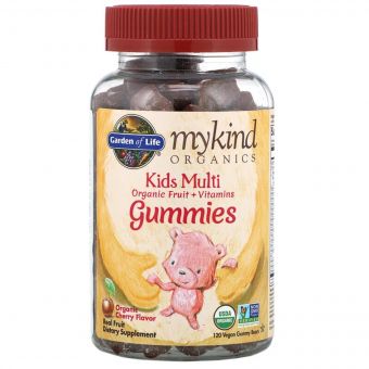 Мультивітаміни для дітей, смак вишні, Kids Multi, MyKind Organics, Garden of Life, 120 веганських мармеладних ведмедиків