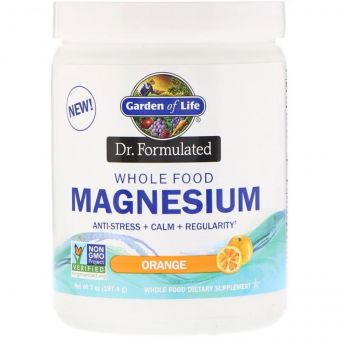 Магнієвий порошок, шипучий напій зі смаком апельсина, Whole Food Magnesium Powder, Dr. Formulated, Garden of Life, 7 унцій (197,4 г)