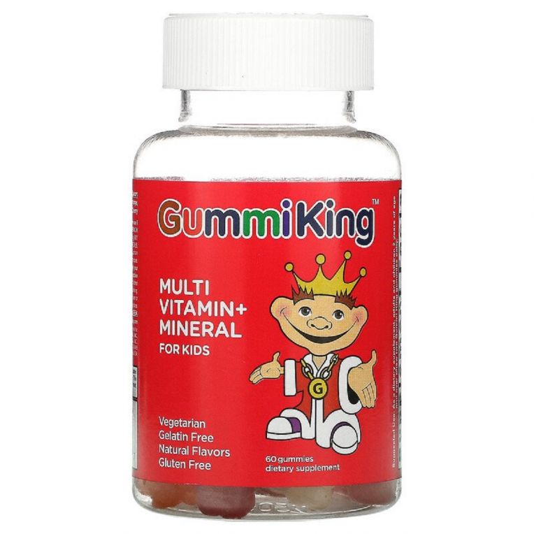 Мультивітаміни і мінерали для дітей, смак винограду, лимона, апельсина, полуниці та вишні, Multi Vitamin + Mineral For Kids, GummiKing, 60 жувальних цукерок
