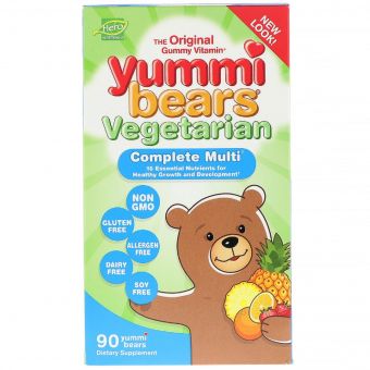 Мультивітамінний вегетаріанський комплекс для дітей, зі смаком натуральної полуниці, апельсина і ананаса, Yummi Bears, Hero Nutritional Products, 90 мармеладних ведмедиків