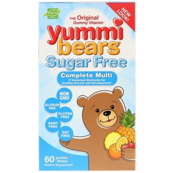 Мультивітаміни для дітей без цукру, зі смаком натуральної полуниці, апельсина і ананаса, Complete Multi, Sugar Free, Yummi Bears, Hero Nutritional Products, 60 желейних ведмедиків