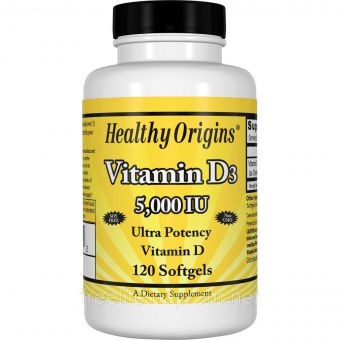 Вітамін D3, Vitamin D3 5000 IU, Healthy Origins, 120 капсул