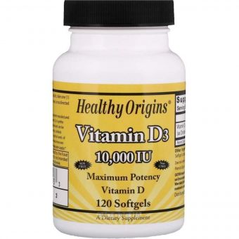 Вітамін D3, Vitamin D3 10000 IU, Healthy Origins, 120 капсул