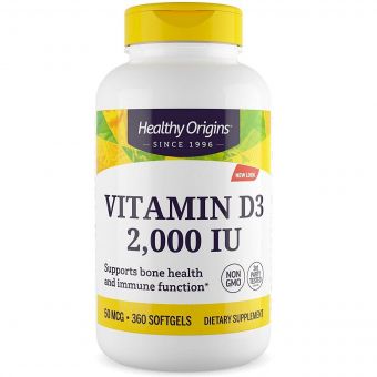 Вітамін D3 2000 IU, Healthy Origins, 360 желатинових капсул