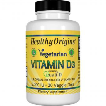 Вітамін D3 для Вегетаріанців, Vegetarian Vitamin D3, 5000 IU, Healthy Origins, 30 капсул