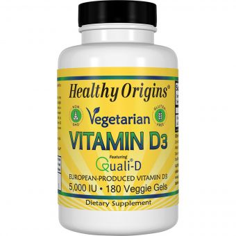 Вітамін D3 для Вегетаріанців, Vegetarian Vitamin D3, 5000 IU, Healthy Origins, 180 капсул