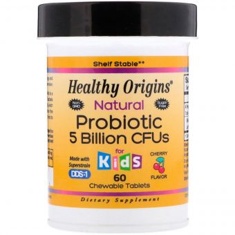 Пробіотики для Дітей, Natural Probiotic Kids, Healthy Origins, Смак Вишні, 60 жувальних таблеток