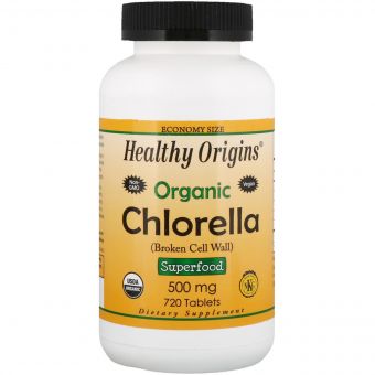Органічна Хлорела, Chlorella, 500мг, Healthy Origins, 720 таблеток