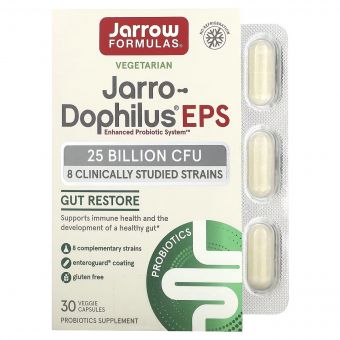 Пробіотики, 25 млрд КУО, Jarro-Dophilus EPS, Jarrow Formulas, 30 вегетаріанських капсул