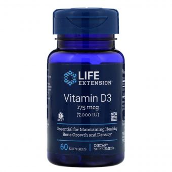 Вітамін D3, Life Extension, Vitamin D3, 175 мкг (7000 МО), 60 гелевих капсул