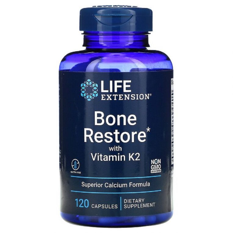 Відновлення Кісток + К2, Bone Restore with Vitamin K2 Life Extension, 120 капсул