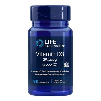 Вітамін D3, Vitamin D3, Life Extension, 25 мкг (1000 МО), 90 гелевих капсул