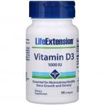 Вітамін D3, Vitamin D3, Life Extension, 25 мкг (1000 МО), 90 гелевих капсул