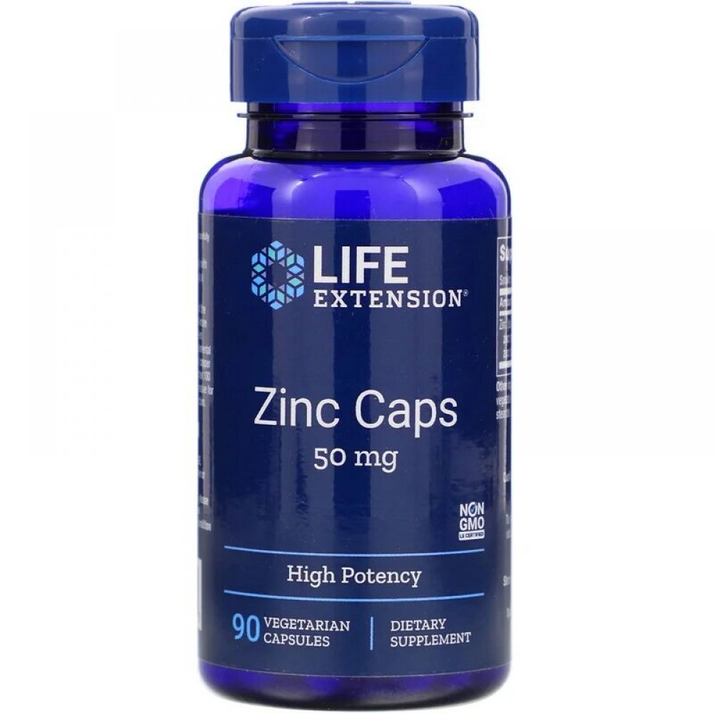 Цинк високої ефективності, Zinc Caps, High Potency, Life Extension, 50 мг, 90 вегетаріанських капс