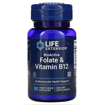 Фолат і B12, BioActive Folate & Vitamin B12, Life Extension, 90 вегетаріанських капсул