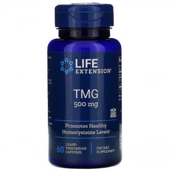 Триметилгліцин, ТМГ, TMG, 500 мг, Life Extension, 60 вегетаріанських капсул