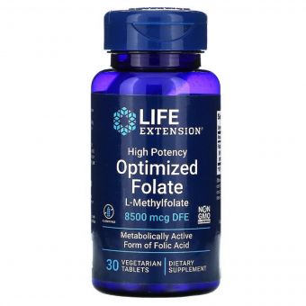 Високоактивний оптимізований фолат, High Potency Optimized Folate, Life Extension, 5000 mcg, 30 вегетаріанських капсул