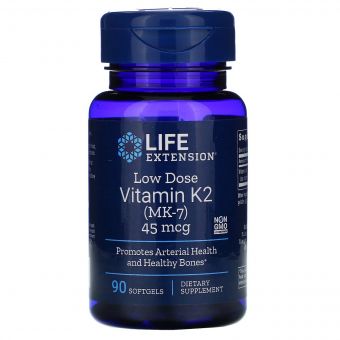 Вітамін К2 (МК-7) 45 мкг, Low Dose Vitamin K2 (MK-7), Life Extension, 90 желатинових капсул