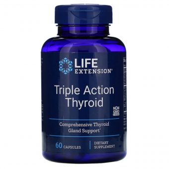 Підтримка Щитовидної Залози, Тіроід потрійної дії, Triple Action Thyroid, Life Extension, 60 вегетаріанських капсул