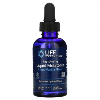 Мелатонін рідкий, швидкодіючий з цитрусово-ванільним смаком, Fast-Acting Liquid Melatonin, Life Extension, 2 рідких унції (59 мл)