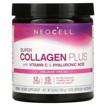 Колаген з вітаміном C та гіалуроновою кислотою у порошку, Super Collagen Plus with Vitamin C & Hyaluronic Acid, NeoCell, 195 гр (6.9 унції)