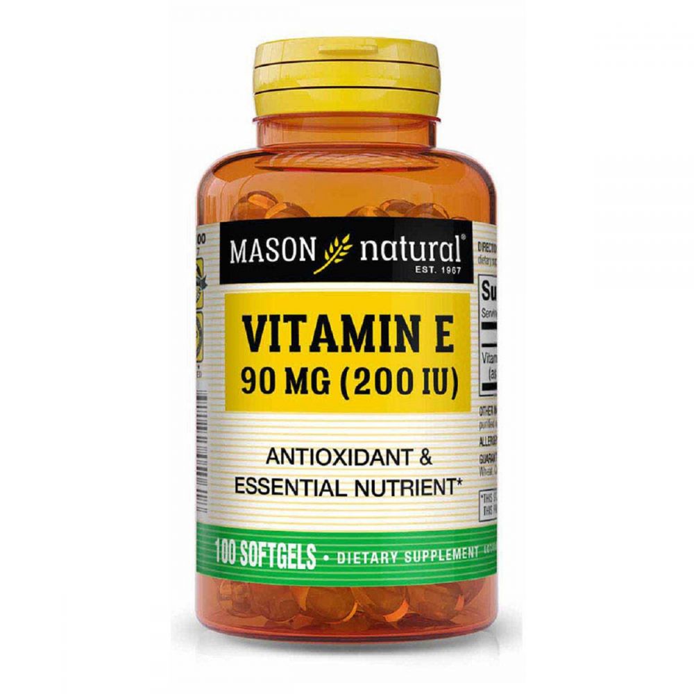 Вітамін Е 90мг, Vitamin E 200IU, Mason Natural, 100 гелевих капсул