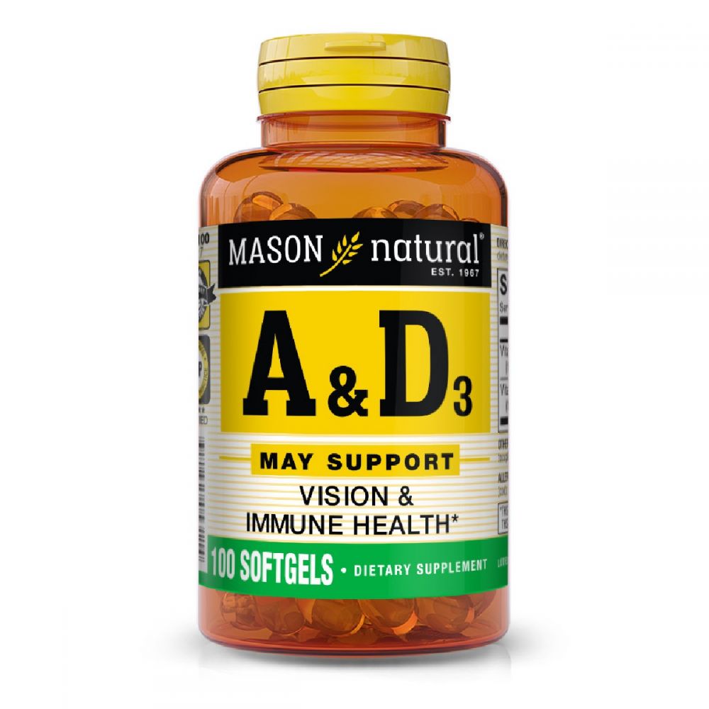 Вітаміни А та D3, Vitamins A & D3, Mason Natural, 100 гелевих капсул