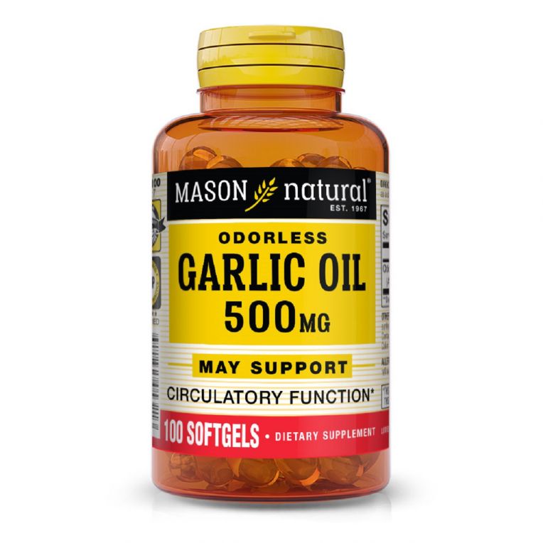 Часникова олія 500 мг, Garlic Oil, Mason Natural, 100 гелевих капсул